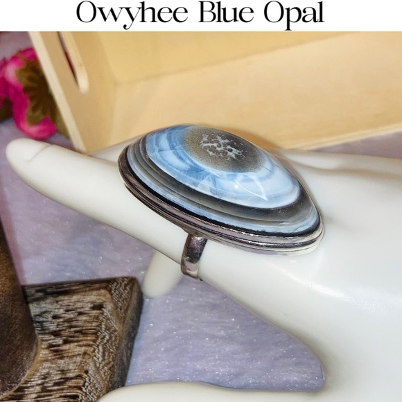 EYE OF THE STORM Owyhee Blue Opal Gemstone Chunky Handmade Ring - Picture 1 of 5